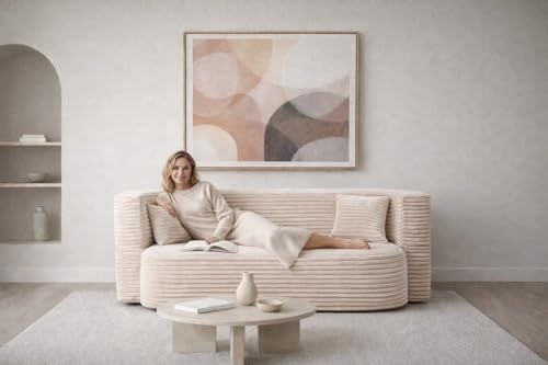 MyFoam Schaum-Sofa 3-Sitzer 200 cm mit Schlaffunktion, Abnehmbarer Bezug, modern & bequem (Cremig)