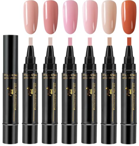 6 Colours Nail Polish Pens, 3-in-1 One Step Gel Nail Polish Pen Set, Nail Art Pens with Precision Tip, No Base Coat Needed, Vibrant Colours Quick-Dry UV Gel Nail Pens for DIY Manicure