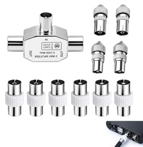 11 Stück Antennen Verteiler Splitter, Koaxial Stecker Verteiler Digitaler TV Antennensplitter Adapter RF Antennenverteiler Fernseher DVB-T DVB-C Radio Receiver Koaxialkabel Verbinder Metallgehäuse TV