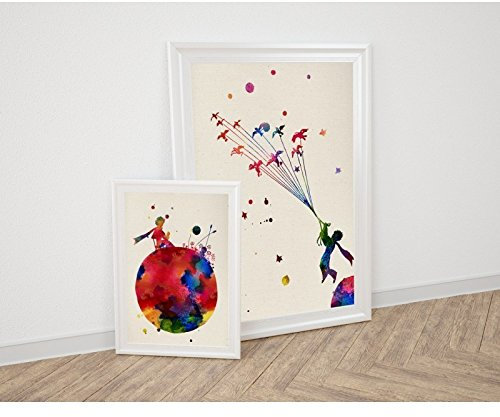 PACK de láminas para enmarcar PRINCIPITO PLANETA. Posters estilo acuarela con imágenes del principito. Decoración de hogar. Láminas para enmarcar. Papel 250 gramos