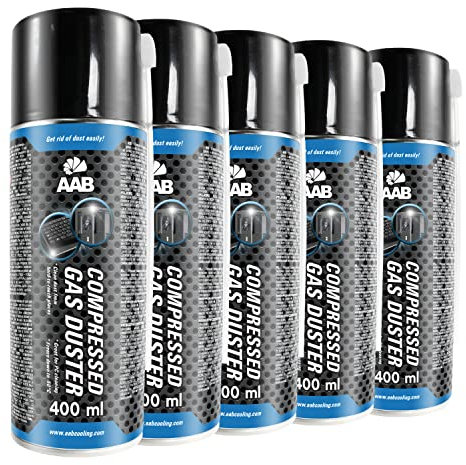 AABCOOLING AAB Druckluftspray 5 x 400ml, Druckgasreiniger, Druckluft Dose für die Reinigung von Tastatur, PC, Bildschirmen, Spielekonsolen, Luftdruck-Spray, Air Duster, Reinigungsspray