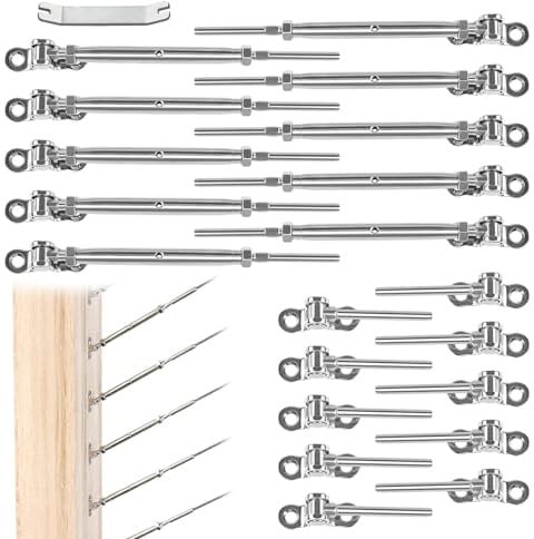 Muzata 10Pairs Cable Railing Kit 1/8 Swage Toggle Turnbuckle Hardware T316 Stainless Steel for Wood Post WoodEasy System Angle 180° Adjustable Stairs Deck 10 Cable Lines CK07 NN1,CA4 CA5…