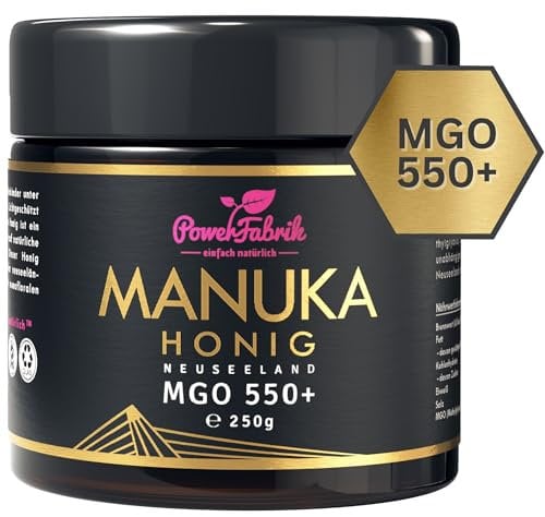 Manuka Honig | MGO 550+ | 250g | Das ORIGINAL aus NEUSEELAND | IM GLAS | PUR, ROH & ZERTIFIZIERT | Premium Qualität 100% natürlich | PowerFabrik