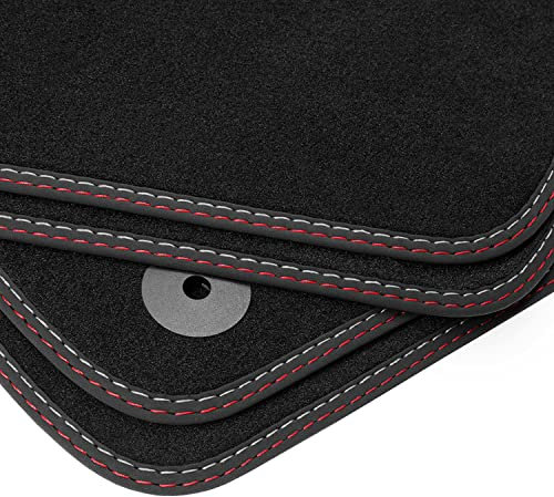 teileplus24 BDV659 Velours Fußmatten Doppelziernaht kompatibel mit VW Golf Plus 5 6 Cross 2005-2014, Naht:Rot/Silber