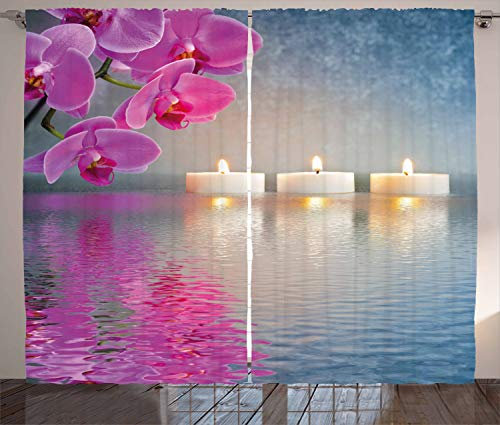 ABAKUHAUS Zen Rustikaler Vorhang, Japanische Kerze Sakura, Wohnzimmer Universalband Gardinen mit Schlaufen und Haken, 280 x 225 cm, Lavendel Blau