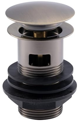 ENKI, W07, Antique Brass, Slotted, Standard 1.1/4 Connection Pop Up Basin Waste Sink Plug, Push Button Click Plug, Allows Water to Drain Away, Durable Finish, Modern Bathroom Accessories