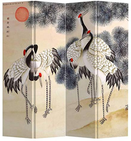 Fine Asianliving Paravent Interieur Séparateur de Pièces L120xH180cm Cloison de Séparation Amovible Japonai Oriental Chinoi Paravent Toile imprimé Deco Paravent des Deux Côtés Toile Diviseur