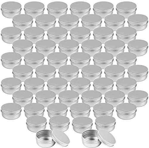Foraineam 24 Pack 1.7 oz / 50ml Round Aluminum Lip Balm Tin Cans with Screw Top Lids - Silver Cosmetic Sample Containers - Metal Empty Tins Travel Storage Tin Jars for Salve, Spice, Candies or Crafts