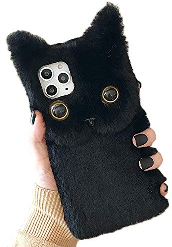 SGVAHY iPhone 11 Pro Max Case, Fluffy Cute 3D Animal Cat Shaped for Girls Women Soft TPU Case Shockproof Drop Resistant Phone Cover Protective iPhone 11 Pro Max (Black, iPhone 11 Pro Max)