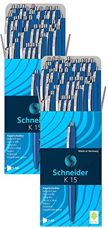 Schneider K15 Druckkugelschreiber (dokumentenechte Mine - Strichstärke M, Schreibfarbe: blau) (2 Packungen/Blau)