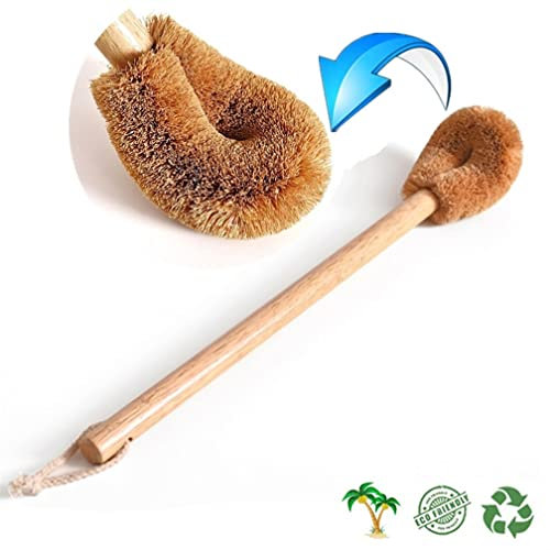 Amaliy Toilet Brush Wooden, Natural Coconut Fibre Toilet Brush, Eco-Friendly Wood Handle with Cotton Lanyard