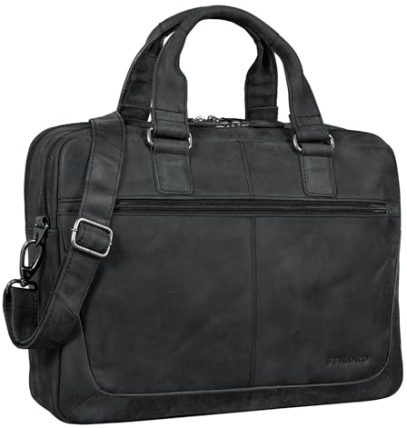 STILORD Lysander Arbeitstasche Leder Groß Vintage Aktentasche XL Bürotasche 15,6 Zoll Laptoptasche Office Bag Umhängetasche Aufsteckbar Echtleder Farbe:anthrazit
