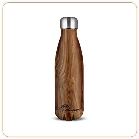 LITTLE BALANCE 8435, Gourde Inox 500 ml, Thermos réutilisable, garde au chaud 12h et au froid 24h, bouteille isotherme sans BPA, Facile à nettoyer, Bois