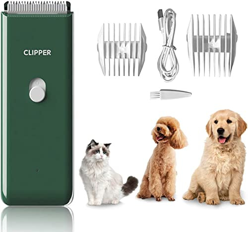 Dog Clippers Pet Grooming Clippers Kit Low Noise Cat Shaver, Green | Portable Electric USB Rechargeable Cordless Trimmer for Dogs, Cats and Other Pets, Waterproof,R-Sharped Ceramic Blade,6000rpm