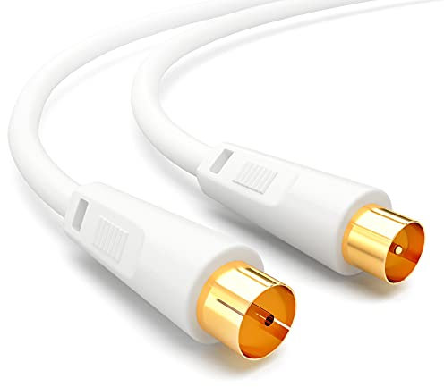 HB-DIGITAL 15m Cable de antena IEC macho a hembra BZT-CE Cable coaxial blindado 100dB 128 trenzas HDTV 1080p UHD 8K 4K Dorado DVB-T/T2 DVB-C/C2 Radio DAB DAB+ Blanco