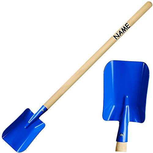 alles-meine.de GmbH Kinder - Schaufel/Spaten - aus Holz & Metall - blau - inkl. Name - 78 cm lang - stabile Gartengeräte/Gartenset - Kinderschaufel - Schippe - Gartenschaufel..