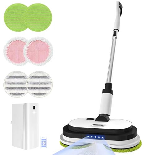 EOUS Cordless Electric Mop, Floor Cleaner with LED Headlight & Water Sprayer, Up to 60 Mins Detachable Battery, Dual-Motor Powerful Spin Mop, 300ML Water Tank for Multi-Surface, Self-Propelled