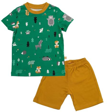 SCHLUMMERSACK Kinder Schlafanzug kurz Unisex Waldtiere Größe 122 6-7 Jahre |Pyjama Kinder Set zweiteilig Jungen & Mädchen | Kinderschlafanzüge Kinder Schlafanzug Baumwolle