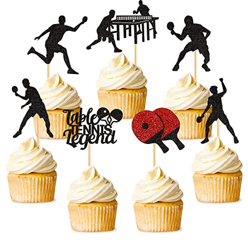 28 Stück Tischtennis-Themen-Cupcake-Topper, Trophäe, Schläger, Medaillen, Tischtennis, Liebes-Tischtennis-Schild, lustige Kit-Ballspiele-Cupcake-Topper, Sport-Themen-Partyzubehör