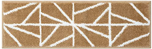 Glary Home 15er Set Stufenmatten 22cm x 71cm x 1.2cm Treppenteppich Selbstklebend / GH39A-WDBE (Dreiecksmuster, Weiß - Dunkelbeige)
