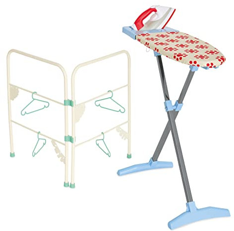 Casdon Ensemble de Repassage : Planche à Repasser et Fer à Repasser pour Enfants à partir de 3 Ans : séchoir à Linge Pliable et cintres Inclus, 68 x 22,5 x 56 cm, Blanc