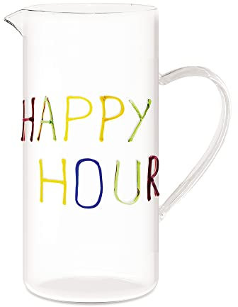 WD LIFESTYLE Brocca in vetro borosilicato con scritte in filo di vetro colorato e posato a mano. Capacità 1,2L