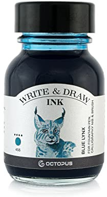 Octopus Write and Draw Ink 456 Blue Lynx, wasserfeste Tinte zum Schreiben und Zeichnen, Kalligraphietinte, lichtechte Zeichentusche für Füllhalter, blau, 50 ml