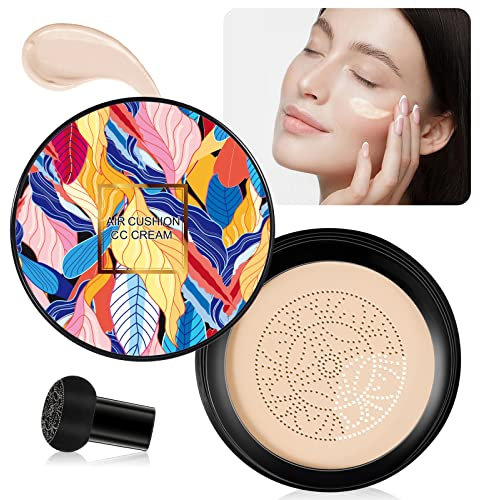 Mushroom Head CC Cream,Air Cushion BB Cream,Liquid Foundation, Flüssige Grundierung,Concealer Moist Makeup Gleichmäßige Hautfarbe Make Up Grundierung (Elfenbein)