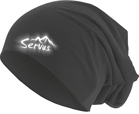Roughtex Friendly Beanie SERVUS Unisex Jersey Mütze zweilagig Baumwolle reflektierend Bedruckt Schwarz OneSize (M/L)