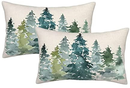 AEIOAE Kissenbezüge, Motiv: Bäume, naturfarben, 30,5 x 50,8 cm, 2 Stück, rustikaler Wald-Kissenbezug, Dekoration für drinnen und draußen, Sofa, Schlafzimmer, Wohnzimmer