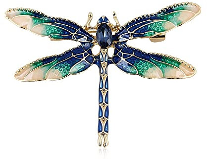 Broche en forme de libellule avec strass en émail et cristal - Pour femme - Pour vêtements, robes, écharpes - En acier inoxydable, Émail, strass, acier inoxydable, Cristal