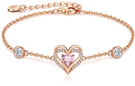 CDE Heart Bracelets for Womens,925 Sterling Silver Birthstone Bracelet with Heart Zirconia,Jewellery for Women,Anniversary Birthday Christmas Gifts for Girls Wife Girlfriend