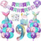 Meerjungfrau Geburtstag Deko 9 Jahre, Kindergeburtstag Luftballon Mädchen, Meerjungfrauen Thema Party Set mit Folienballon, Happy Birthday Girlande, Cake Topper und Tattoos