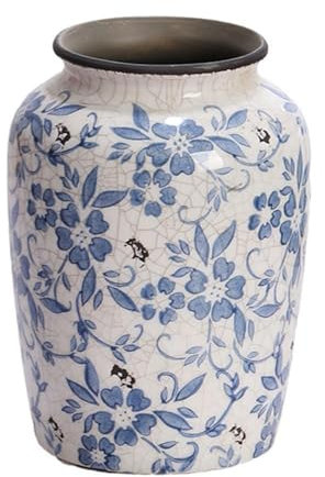 ANNISOKA Keramikvase aus Terrakotta, Vintage-Stil, Blau und Weiß, Chinoiserie-Dekoration, Geschenke für Erwachsene und Mütter