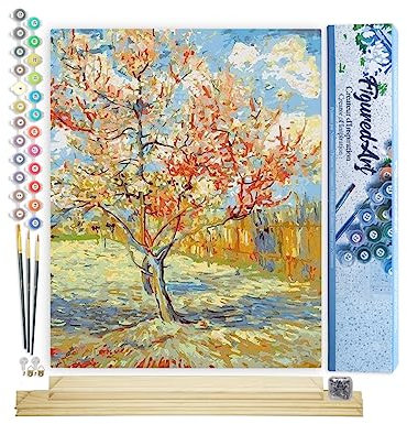 Figured'Art Peinture par Numéro Adulte Van Gogh Pêcher - Activité Manuelle Kit de Loisir Créatif DIY Numéro d'Art Complet - 40x50cm avec châssis en bois à monter