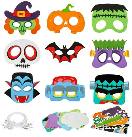 LAMEK 9 Halloween Masken Bastelsets Kinder Halloween Kreativsets zum Basteln Kreative Kunsthandwerk Bastelhandwerk mit Moosgummi Aufkleber für Jungen Mädchen Halloweenzeit Karneval Geburtstag
