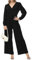 Tanmolo Damen Lang Jumpsuit Langarm V-Ausschnitt Overall Elegant Hosenanzug Weites Bein Romper Mit Taschen Schwarz, XXL