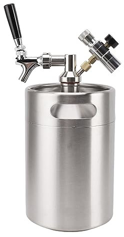 5Liter (170oz) Minifass Growler, Automatik Edelstahl HomeBrew Keg mit 60psi Messgerät Auslassventil für Zapfanlage 5L Bierfass mit Druckbeaufschlagung für Haus Hotel Camping Picknick Kaffee Bar