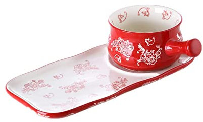 RENHUAVOY Ceramic Soup Bowl and Sandwich Plate Combo, Breakfast Plate Set with Handle, Plates and Cup Sets for Breakfast, Appetizer, Dessert, Cappuccino, Latte, Cereal