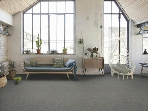 PVC Bodenbelag Vinylboden in dunklem Beton Design, Zuschnitt (4m breit / 8m lang)