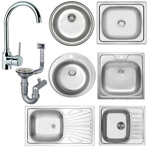 Faizee Möbel | Edelstahlspüle 48x48 cm mit Armatur | Hochwertige, beidseitig montierbare Einbauspüle inkl. Siphon-Set | Spülbecken für moderne Küche