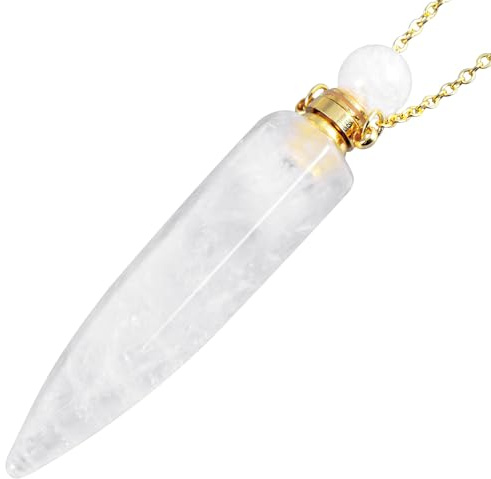 mookaitedecor Natural Crystal Perfume Bottle Necklace for Women Men | Healing Crystal Point Pendant Necklace, Perfume Pendant Essential Oil Diffuser Necklace