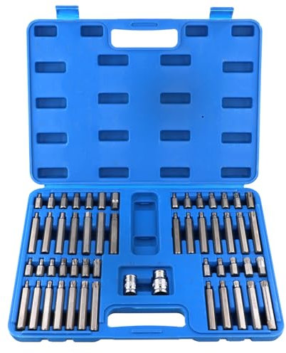 QWORK® 54 Piezas Juego de Puntas, Puntas de Tubo Hexagonal, 1/2 y 3/8 Puntas de Llave de Tubo