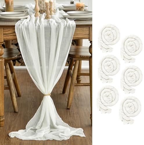 Artoid Mode Boho Gaze Käsetuch Elfenbein 6 Stück Tischläufer 80x300 cm, Küche Tisch Dekoration Drinnen Urlaub Hochzeit Party Geburtstag Dekor