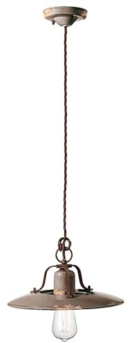 Licht-Erlebnisse Pendelleuchte Vintage Design Ø 30 cm rund Handarbeit Taupe Shabby Antik E27 Keramik Metall Hängelampe Esszimmer Hängeleuchte Wohnzimmer