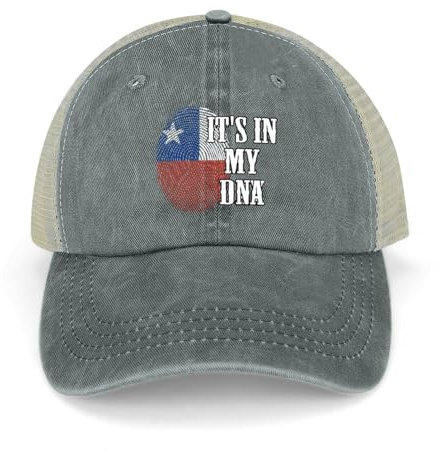 Yelolyio It's in My DNA Chile Flag Fingerprint Mesh Back Cap Chile Baseball Cap Adjustable Denim Cap Adjustable Plain Baseball Hat for Men and Women Outdoor Sports Caps, grau, 1-5