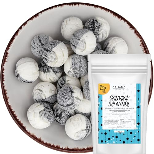 Saliamo | 200g Lakritz Bonbon, Bonbons mit Lakritz Geschmack, Retro Süßigkeit - Bonbons wie früher - Jahrmarkt Bonbons - Deutsche Manufaktur (Salmiak-Menthol)