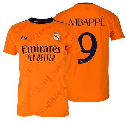Real Madrid Maillot deuxième équipement saison 24/25, MBAPPE, adulte, réplique sous licence officielle, orange, L