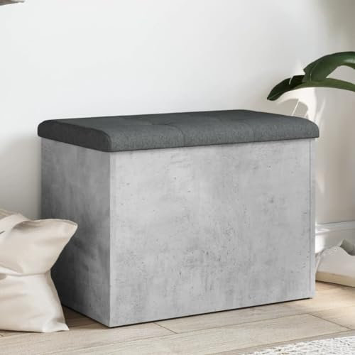 Willood Sitzbank mit Stauraum, Bank Gepolstert Sitzhocker Schuhbank, Truhenbank Polsterbank Aufbewahrungsbox für Wohnzimmer Flur, Betongrau 62x42x45 cm Holzwerkstoff