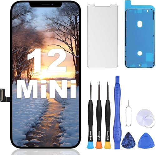 ZOETEC For iPhone 12 Mini LCD Display Digitizer Screen Replacement 5.4 Inch FHD Touch Digitizer Frame Assembly Set with Glass Lenses Repair Kits
